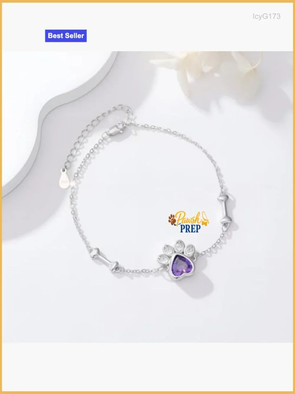 925 Sterling Silver Paw Print Bone Bracelet Adjustable 7+2 Inch
